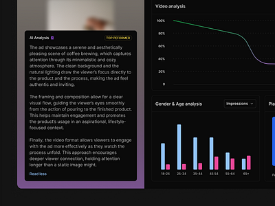 ✨ AI analysis ad analysis ad campaign data ad design ad insights ad perfomance ad perfomance metrics ad preview ad report ad showcase ai analysis analytics dashboard audience engagement creative breakdown dashboard data dashboard data driven interaction marketing analytics product design software design