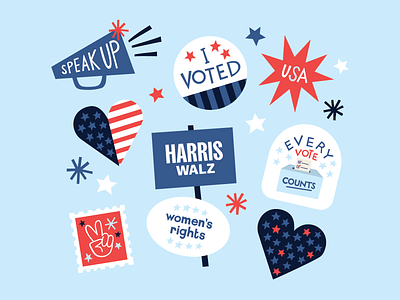 Your voice matters. Your vote matters. design elections every vote counts hand drawn type handlettering illustration kamala harris politics presidential campaign speak up usa vote womens rights