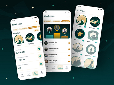 Challenge and Reward App Design achievements app app design badges challenges creative earning fitness health leaderboards minimal mobile app product design ranking reward ui ui design ux ux design walking