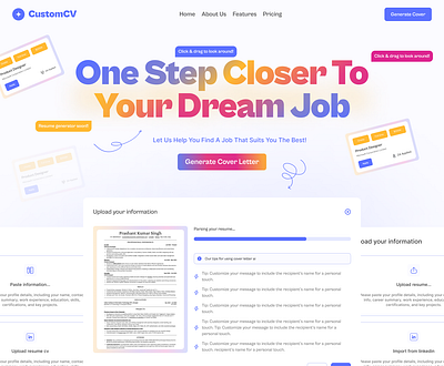 CustomCV: AI Cover Letter Generator ai aicoverletter aitool coverletter customcv figmadesign resumegenerator resumetool ui