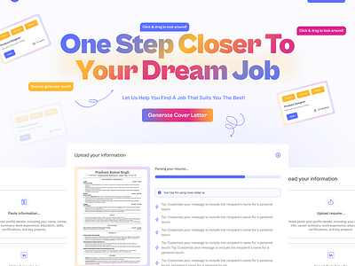 CustomCV: AI Cover Letter Generator ai aicoverletter aitool coverletter customcv figmadesign resumegenerator resumetool ui