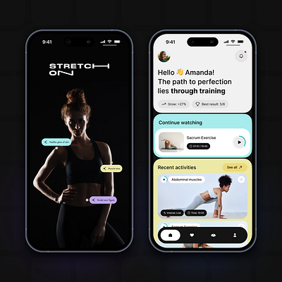 Stretch on. Mobile app with audio and video courses app clean design fitness flat mobile sport stretching ui ux