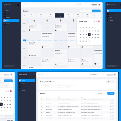 Sport schedule blue calendar dashboard design events schedule scheduler sport table ui web