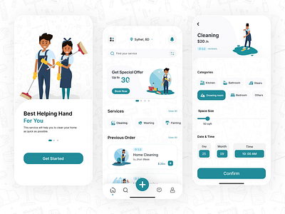 Home Cleaning Service App - Ui Design apps ui design best ui design 2024 home cleaning service app home page ui home service new apps design service app ui ui design ui ux