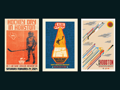 Hockey Day in Houston { three posters } artwork branding concept design graphic design illustration logo poster art retro posters texas sports vintage design