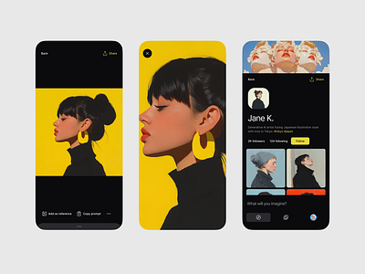 Generative AI Platform: Discovery Flow animation app carousel feed gallery interaction minimal mobile mobile app mobile design product design profile ui ux