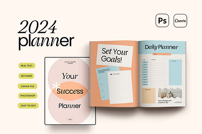 MIEL 2024 Planner and Journal agenda template annual plan canva template creative planner daily planner financial planner planner travel planner weekly organizer weekly schedule wishlist working planner