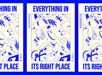 Everything in its right place a4 adobe ai blue editorial everything in its right place graphic design illustration illustrator layout music poster poster radiohead sketch