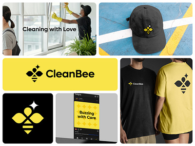 CleanBee logo design and branding bee bees branding buzzing care clean cleaning crystal clean icon insect logo logotype mark modern print service smart star timeless logo yellow