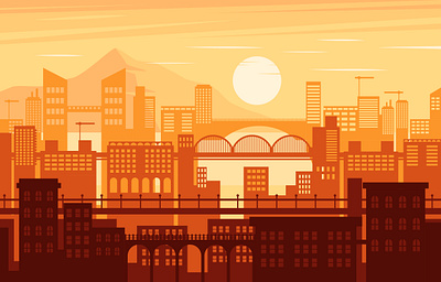 Sunset Cityscape city cityscape design flat design graphic design illustration landscape skyline sunset vector wallpaper