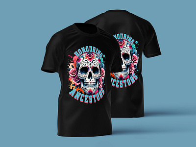 Dia de los muertos day of the dead graphic design illustration product design roses sugar skull t shirt design typography vector