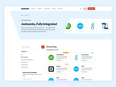 Web Design - Justworks Integration Listing Page Concept branding graphic design illustration typography ui ux web design