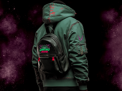 Dystopian Rock Band Backpack backpack band swag branding edgy graphic design grunge logo merch musician neon rockband