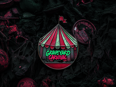 Dystopian Rock Band Tent Pin branding carnival edgy enamel pin graphic design graveyard grunge merch musician neon rockband swag tent