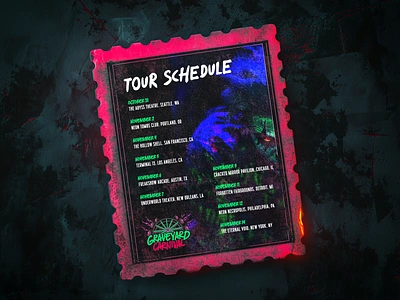 Dystopian Rock Band Tour Schedule Flyer branding carnival concert poster edgy flyer graphic design grunge musician neon rockband tour schedule