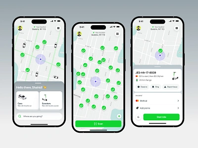 Rooda – Arrive Scooters Mobile App Screen city travel eco friendly location tracking map design micro mobility mobile mobile app design mobility navigation app rideway app scooter app scooter sharing ui sharing app design sustainable transport transportation app urban mobility user experience ux design