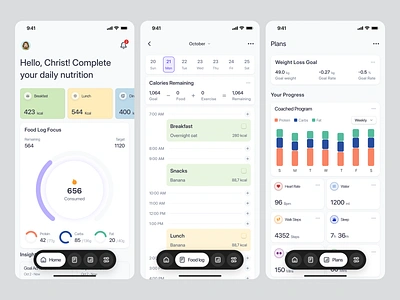 Meal and Nutrition Plan Mobile App UI/UX calendar chart dashboard graph health healthcare healthy meal meal plan medical mobile app nutrition planner product design saas tracking app ui uiux ux web app