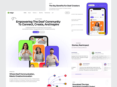 Insign - Sign Language Platform branding chat communication concept deaf community design hero homepage landingpage language learning main page minimalist platform saas sign ui ux website