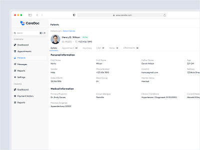 Patient Profile UI Design appointment booking dashboard dashboard ui doctor health medical patient patient management patient profile profile profile page ui ui design user interface user profile ux ux design web design webapp