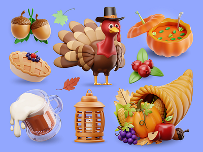 Thanksgiving- 3D 🦃 3d 3d illustration autumn branding celebration cornucopia design design asset festive food free asset graphic design harvest iconscout modelling pumpkin reunion thanksgiving turkey