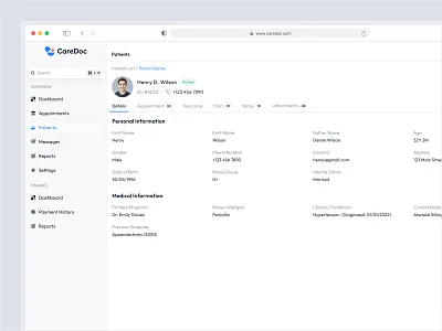 Patient Profile UI Design appointment booking dashboard design doctor health hospital medical patient profile profile ui setting ui ui ui design user interface user profile user setting ux ux design webapp