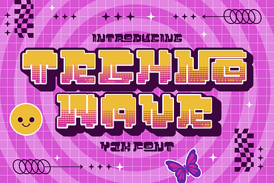 Techno Wave – Y2k Style Font 2000s font bold font branding font creative font display font film futuristic font geometric font illustration logo font modern font movie nostalgic font pixel font poster font retro font sci fi font techno font typography y2k