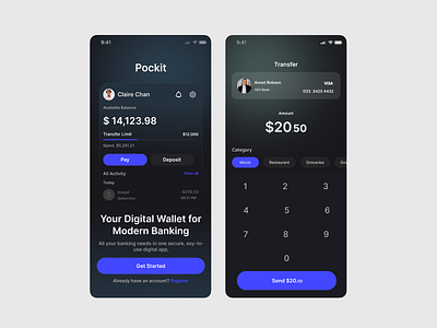 Pockit Money Transaction Mobile App animation branding logo ui