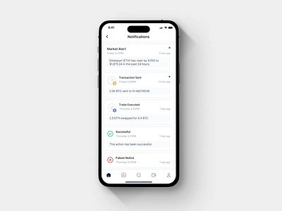 Notification for Crypto Platform crypto finance notification trade ui ux