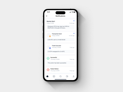 Notification for Crypto Platform crypto finance notification trade ui ux