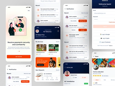 Wokka - On Demand Service Mobile App agency app design booking buysell cleaning services design ecommerce home service ios mobile app on demand service repairing service app typography ui ui design uiux ux