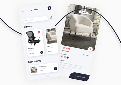 Furniture E-commerce App UI Design Concept adobe xd design chairs clean design commerce app design design ecommerce app ferlanco app design figma figma app design figma furniture app furniture app design illustration minimal app ui design online selling app pepperfly app design table ui ux