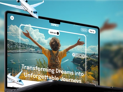 Hero Section Design for TripNest - A Journey Begins adventure call to action captivating design credibility customer satisfaction discovery dream destinations ecommerce exploration inspiring journey landing page local guides reliability travel enthusiasts trust ui ui design unforgettable journeys web design