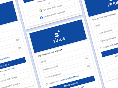 Zirius plus - Signup Blue app design app ui ux application product design sign up ui user interface ux