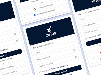 Zirius plus - Signup application design mobile app product design ui user interface ux