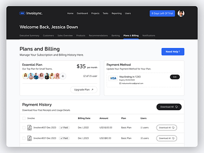 Plans And Billing billing billing settings design minimalism nav nav menu plans plans and billing pricing cars pricing settings product design sidebar nav ui uiux user interface ux web website