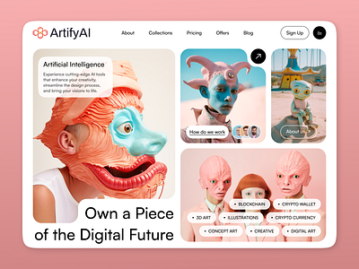 ArtifyAI - Digital Art Gallery Web Hero Section ai artifical intelligence design digital art digital future herosection nfts ui ui design web hero section web ui design webdesign website