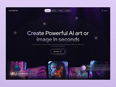 AI Website for Image Generation ai art ai creativity ai generated ai generated image website ai ui ai website artwork deep learning digital art fluttertop hero section image generation machine learning web web ai web design webdesign website website design websitedesign