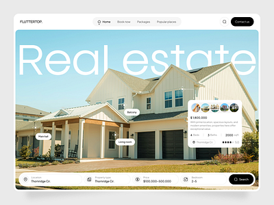 Real Estate Website UI Design apartment booking broker fluttertop hero section home homes house landing page property property website real estate real estate ui realestate web design webdesign website website bilder website concept website design