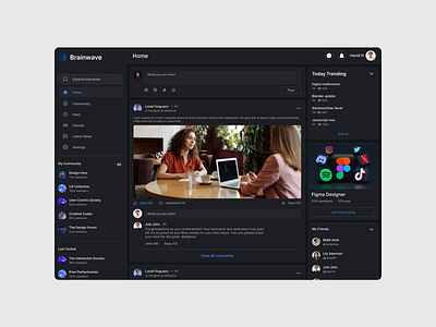 Community Platform community dark theme design figma home ui ux web application