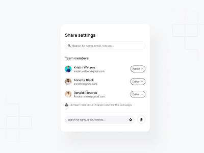 Access & Sharing Module Design UI component access account campaign clean design interaction link minimal module public settings share team ui ux white