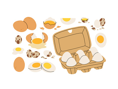 Egg set cartoon chicken concept design egg flat food illustration quail vector