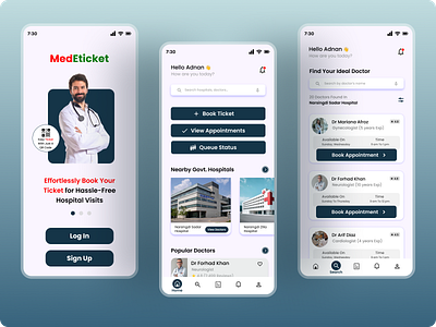 Bangladesh Govt Hospital Ticket Booking App - Mobile UI app design bangladesh doctor eticket healthcareapp hospital medical ticket ticketbooking ui uiux