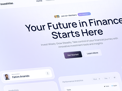 InvestWise ⏤ Fintech Landing Page finance fintech landing page minimal saas startup ui web website