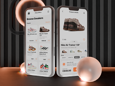 Sneaker Shopping Mobile App — Modern UI/UX Design 3d animation appshowcase creativedesign designinspiration ecommercedesign interactiondesign minimalistapp mobileappdesign mobileui motion graphics productpage sneakerapp uiuxdesign