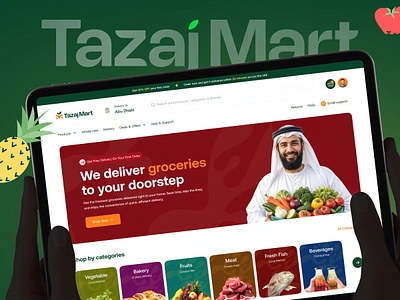 Grocery Delivery UI UX Design | Website UI | Tazaj Mart app arabic ui brand identity branding case study digital product focotik food delivery grocery delivery mart product design responsive design ui ui ux design web design website website ui