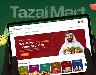 Grocery Delivery UI UX Design | Website UI | Tazaj Mart app arabic ui brand identity branding case study digital product focotik food delivery grocery delivery mart product design responsive design ui ui ux design web design website website ui