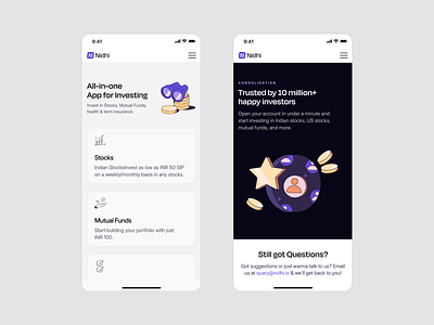 Nidhi - Mobile version bento branding fintech graphic design icons illustrations landing page logo modals product product design saas ui ux