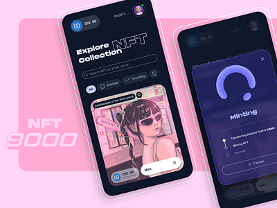 NFT 9000 blockchain crypto crypto art cryptocurrency design design app interface logo mobile nft nft art nft marketplace nft trading nft wallet transactions ui user experience user interface ux wallet