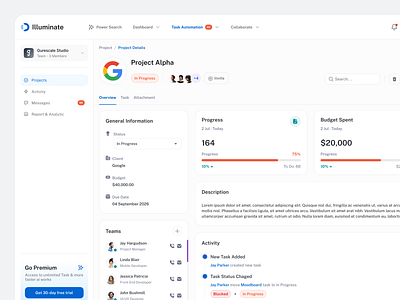 Illuminate Project Details Dashboard dashboard project management saas uiux web design