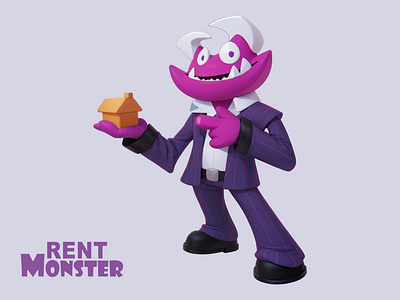 Mascot Design For RentMonster 3d cartoon cute design icon illustration monster pastel purple rendering rentmonster